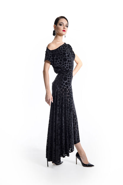 Boat Neck Polka Dot Long Dress