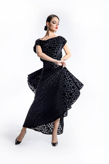 Boat Neck Polka Dot Long Dress