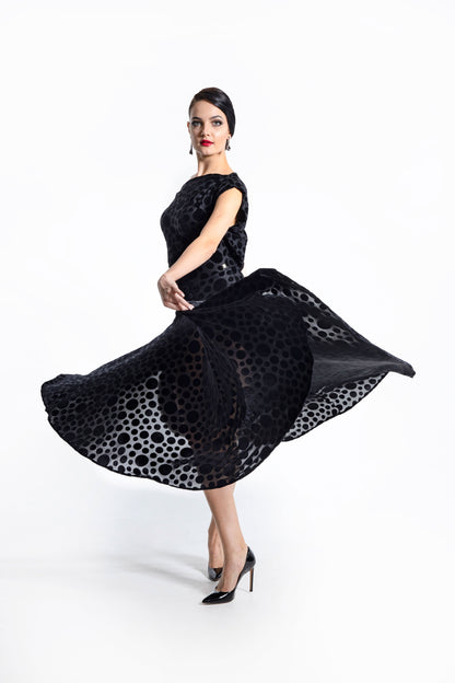 Boat Neck Polka Dot Long Dress