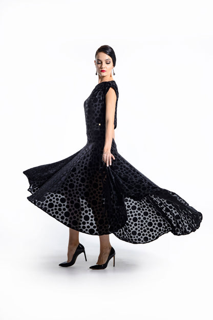 Boat Neck Polka Dot Long Dress