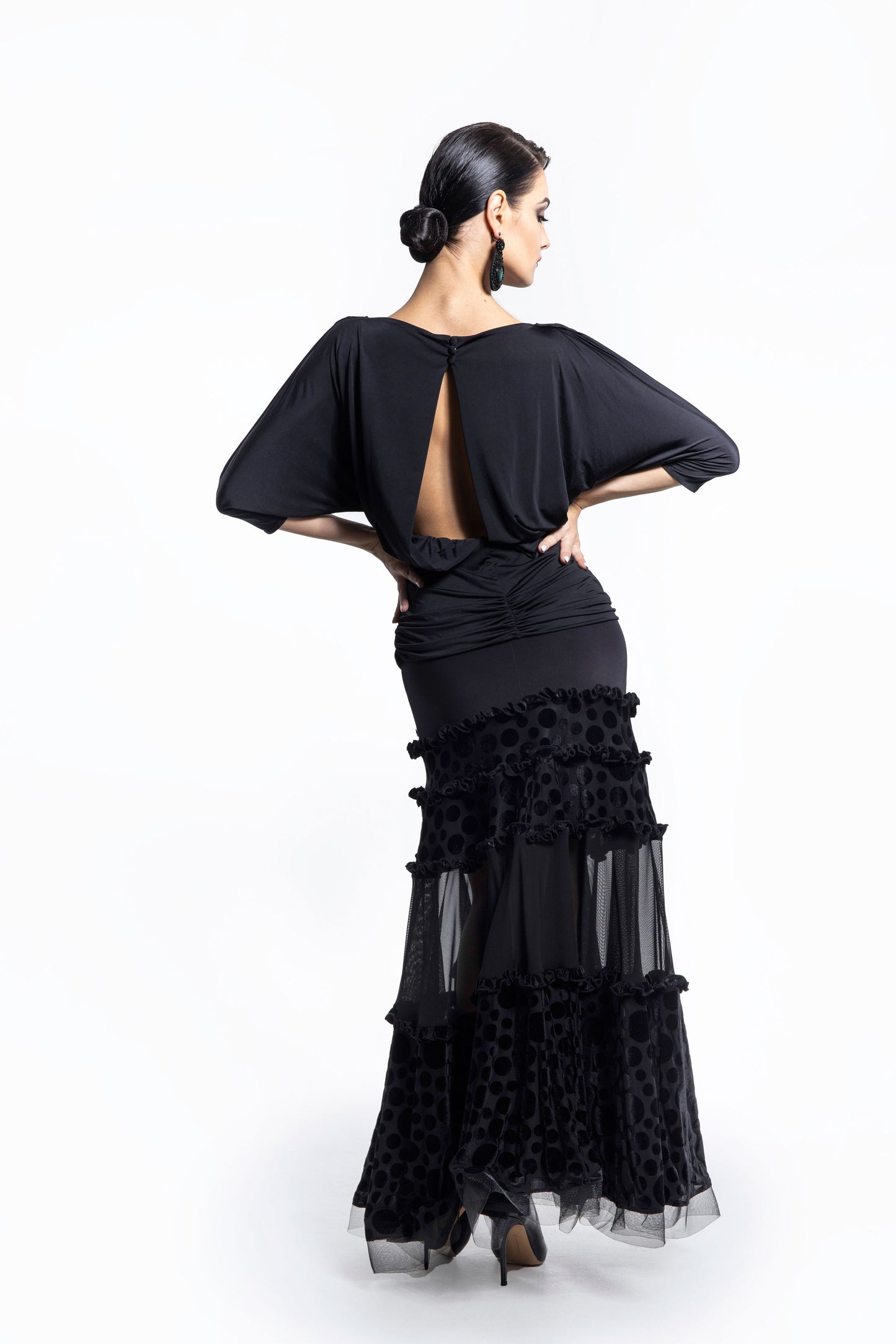 Polka Dot and Mesh Layers Long Skirt