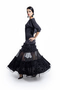 Polka Dot and Mesh Layers Long Skirt