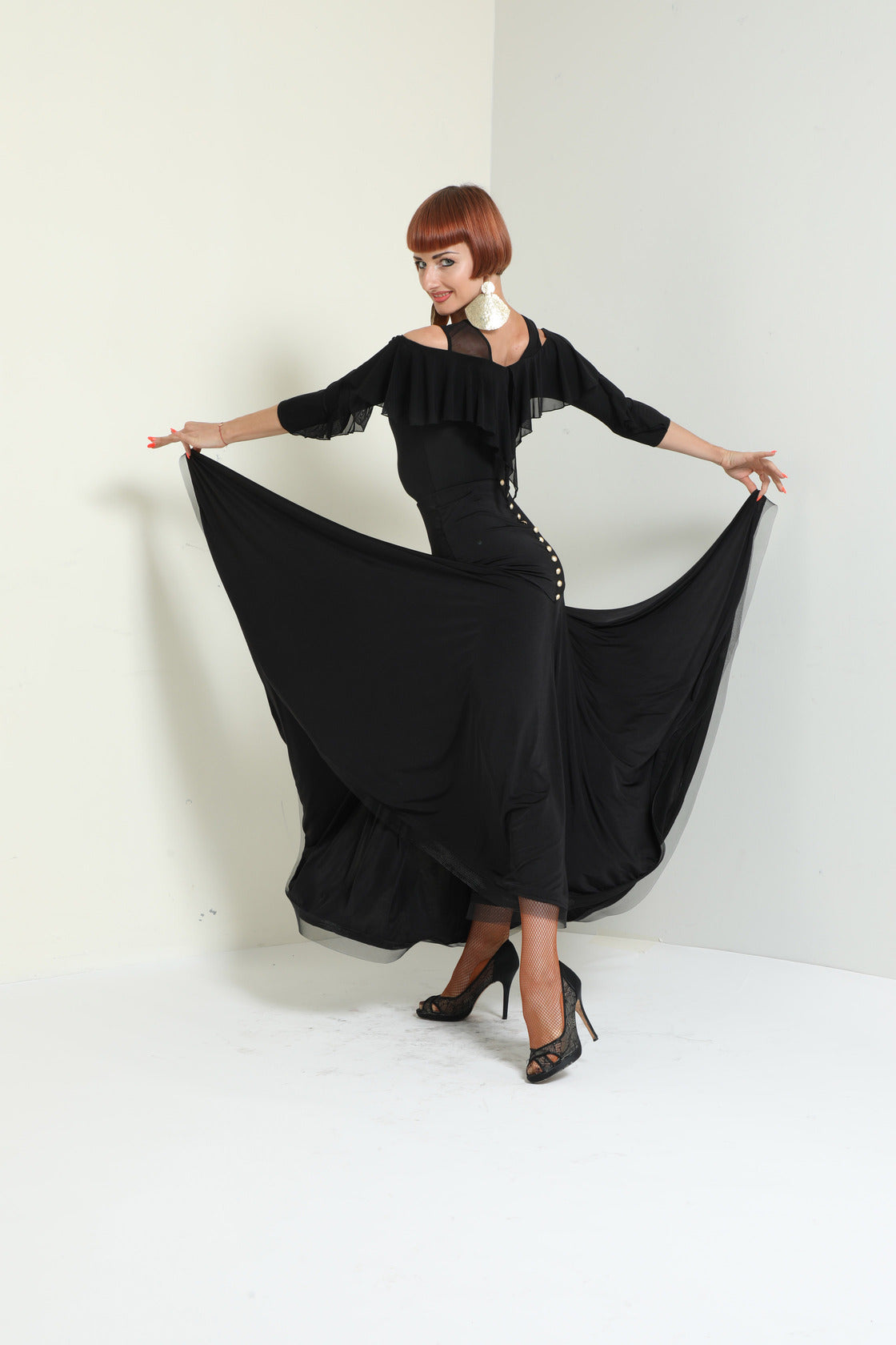 Buttons and Ruffles Long Skirt