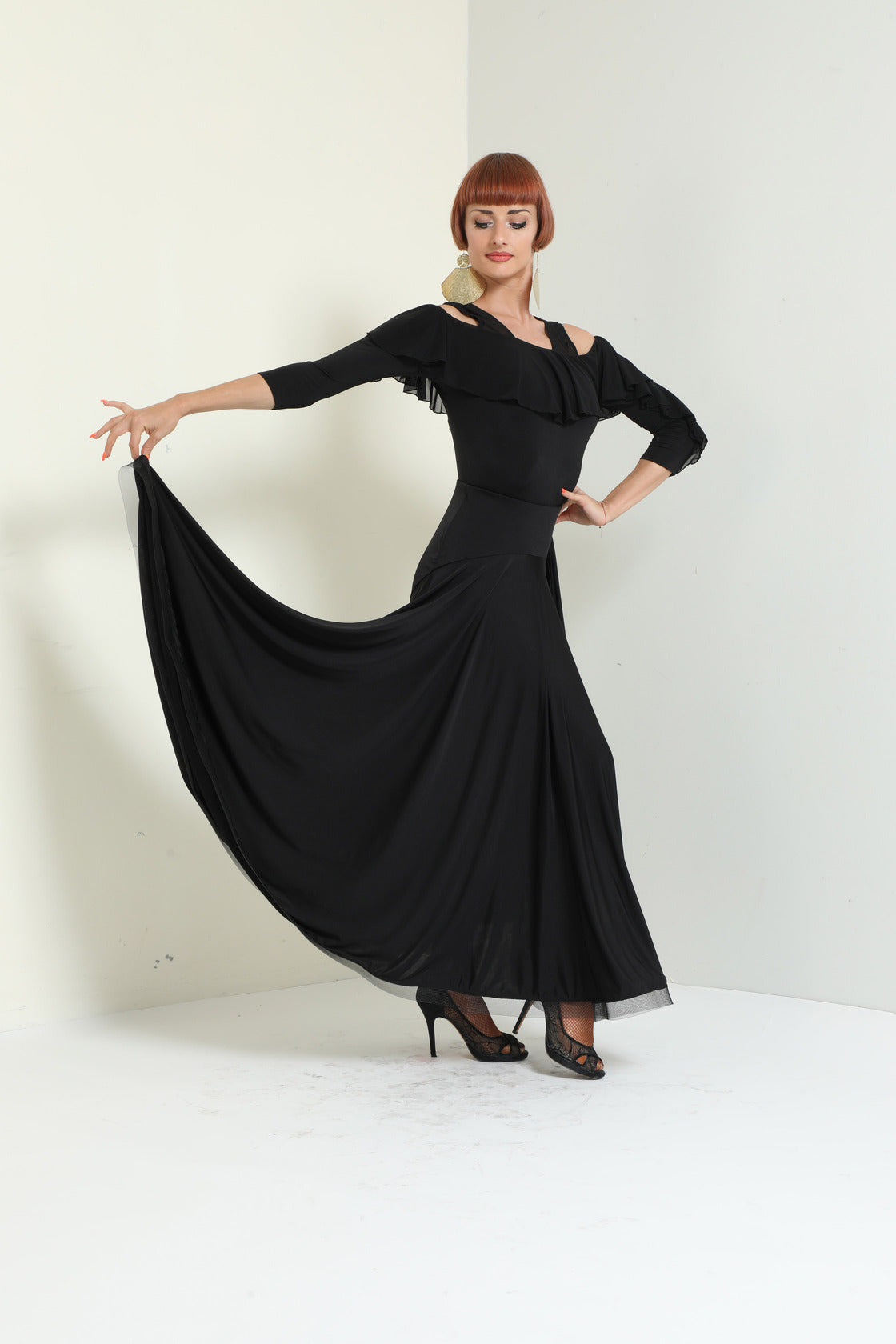 Buttons and Ruffles Long Skirt