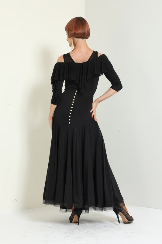 Buttons and Ruffles Long Skirt