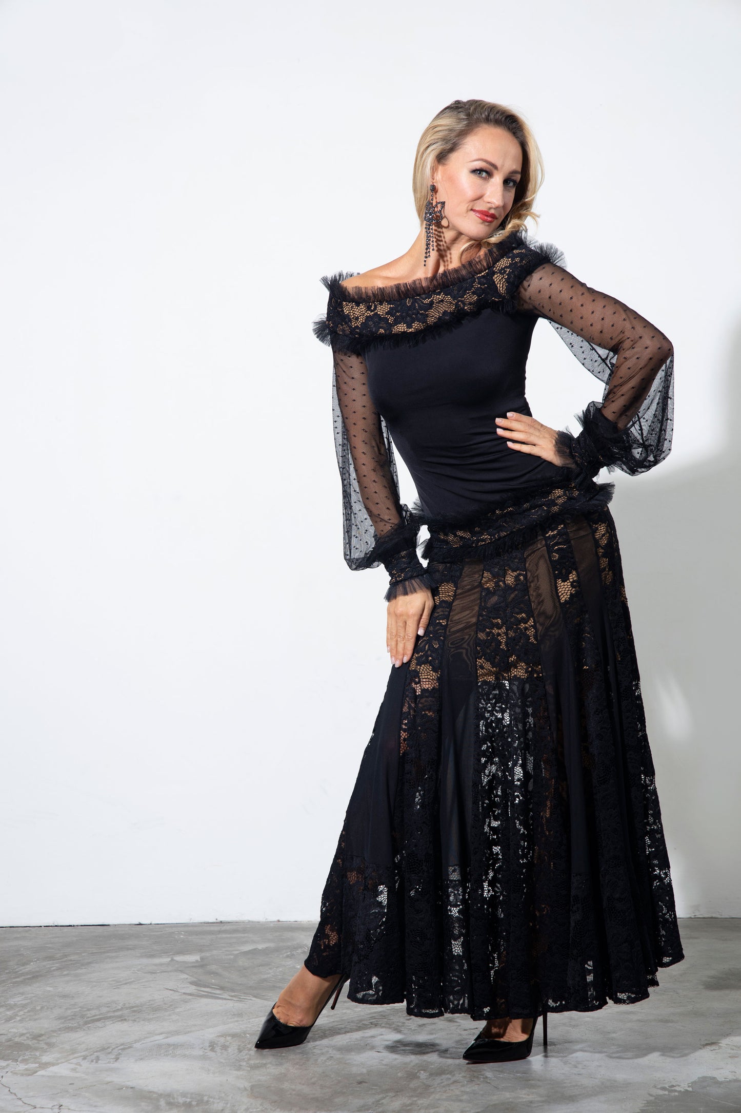 Lace and Ruffles Shoulder Baring Top