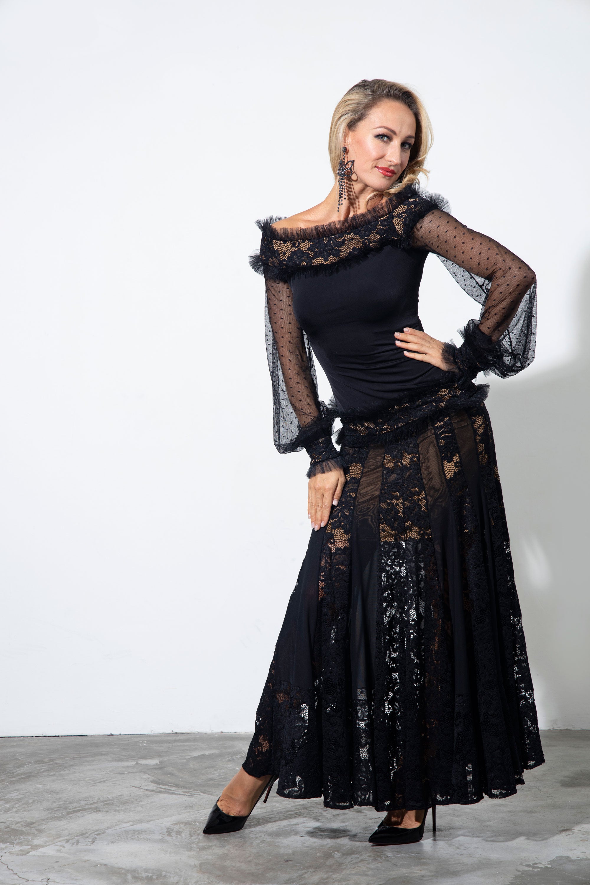 Lace and Ruffles Shoulder Baring Top