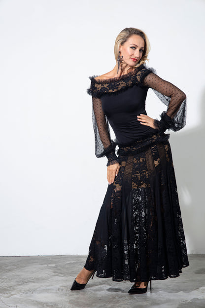 Lace and Ruffles Shoulder Baring Top