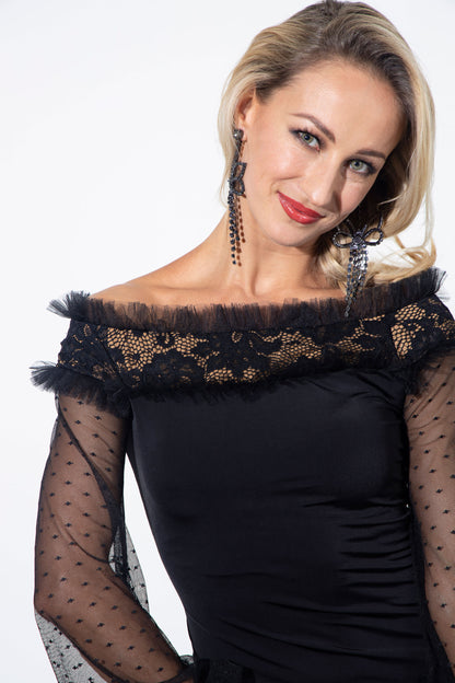 Lace and Ruffles Shoulder Baring Top