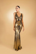 V-Neck Sleeveless Shinning Evening Dress