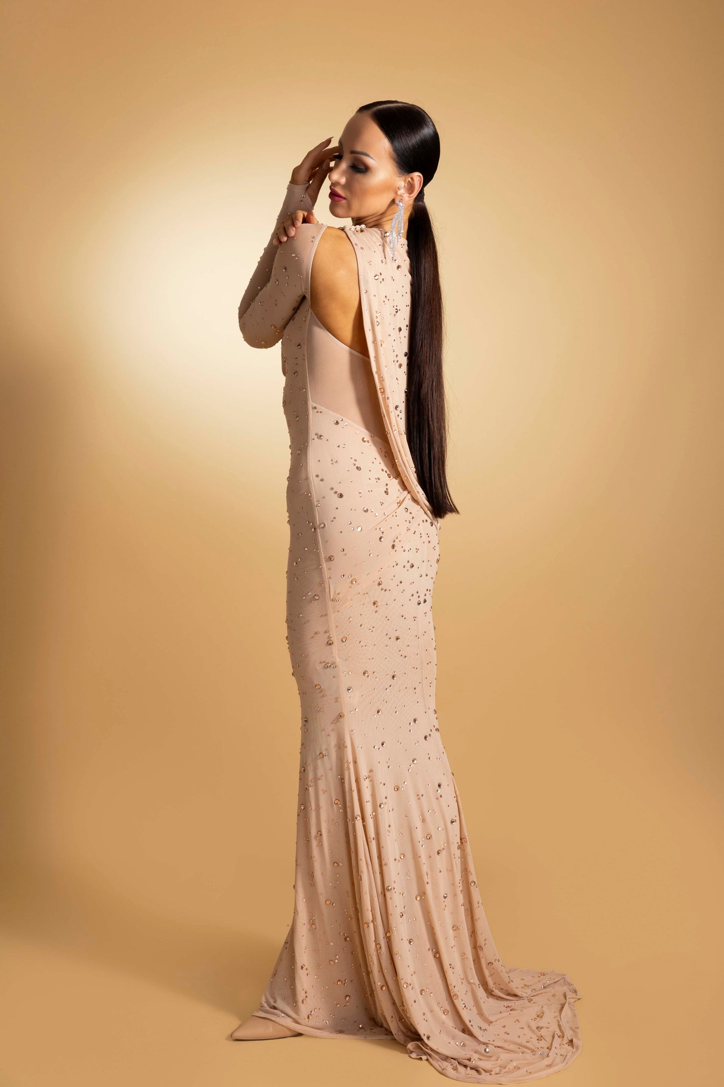 Long Sleeves Rainy Stone Evening Dress