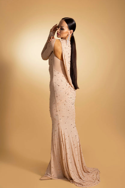 Long Sleeves Rainy Stone Evening Dress