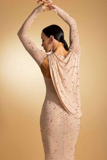 Long Sleeves Rainy Stone Evening Dress