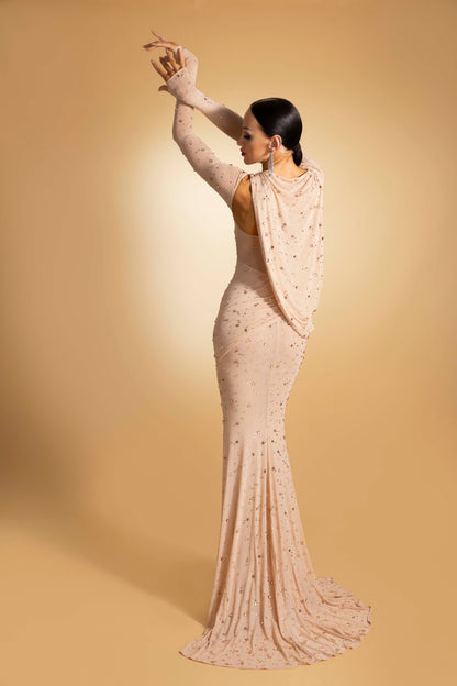 Long Sleeves Rainy Stone Evening Dress