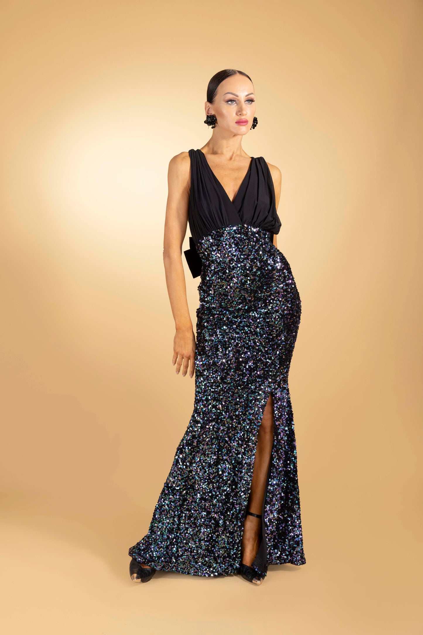 Shimmer V-Neck Evening Dress
