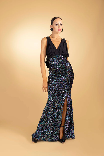 Shimmer V-Neck Evening Dress