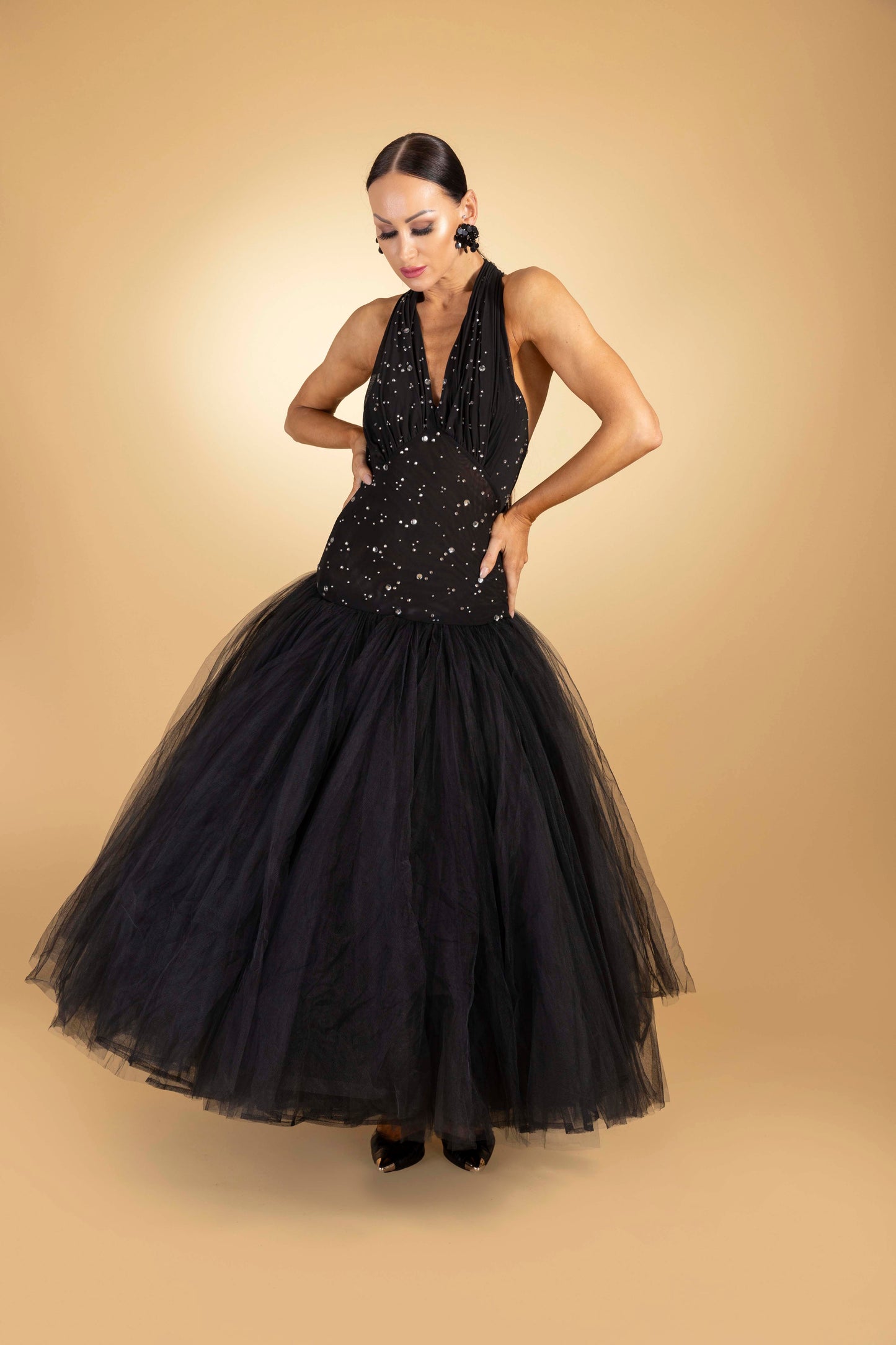 V-Neck Rainy Stone Couture Dress