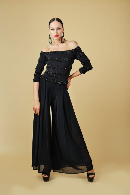 Off Shoulder Beaded Long Sleeves Top