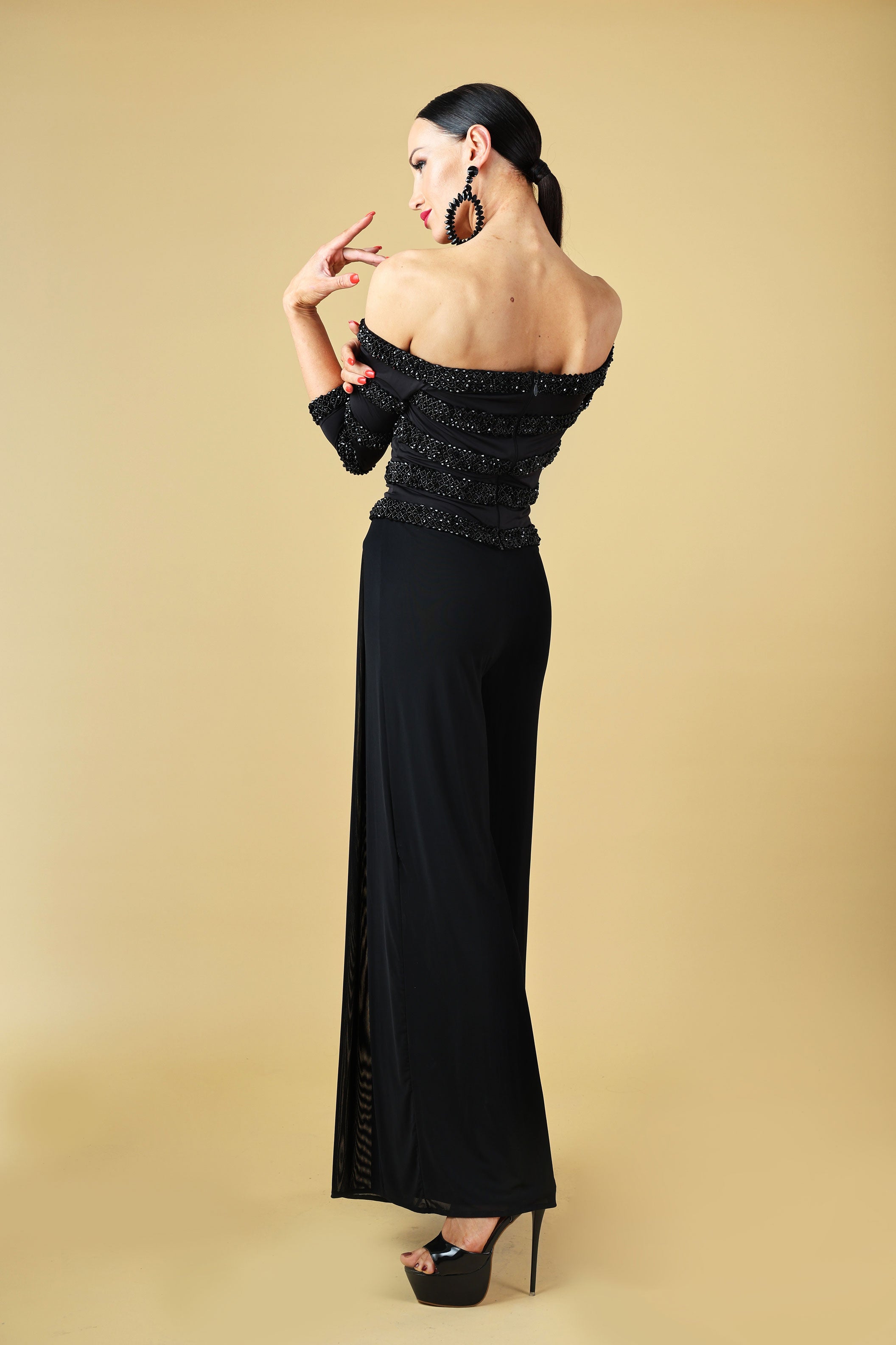 Off Shoulder Beaded Long Sleeves Top