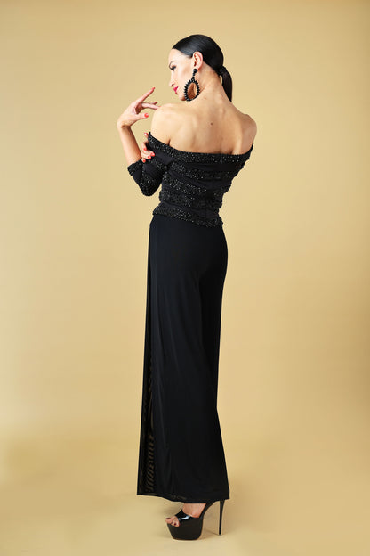 Off Shoulder Beaded Long Sleeves Top