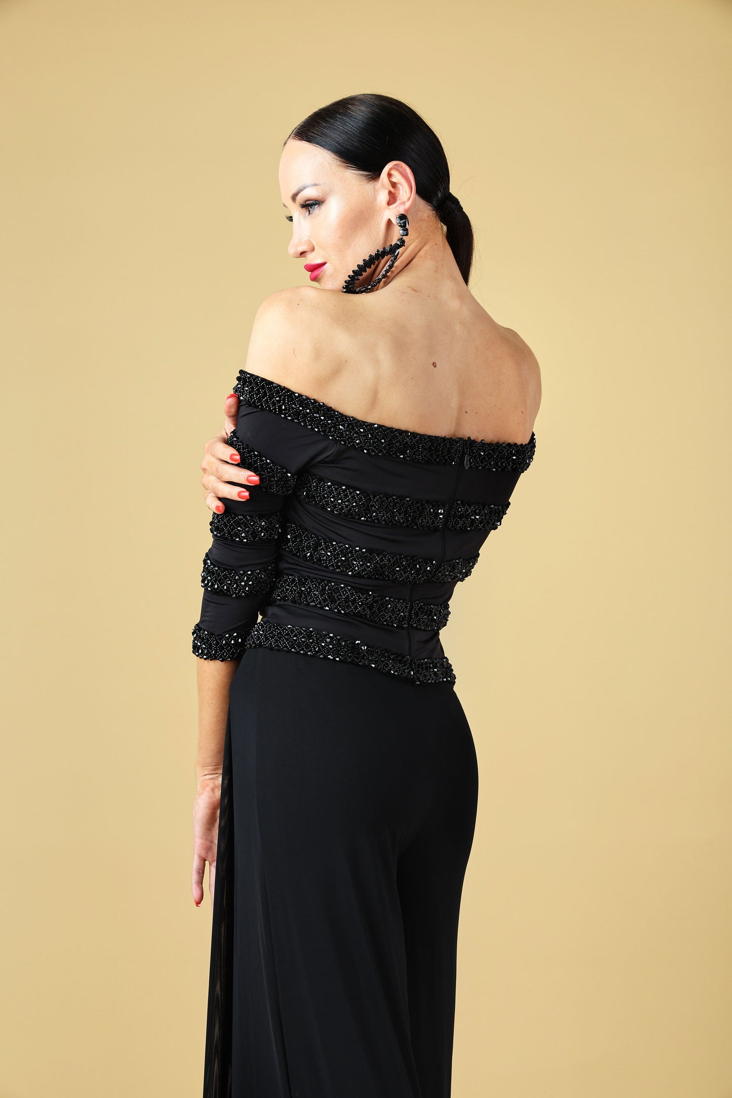 Off Shoulder Beaded Long Sleeves Top