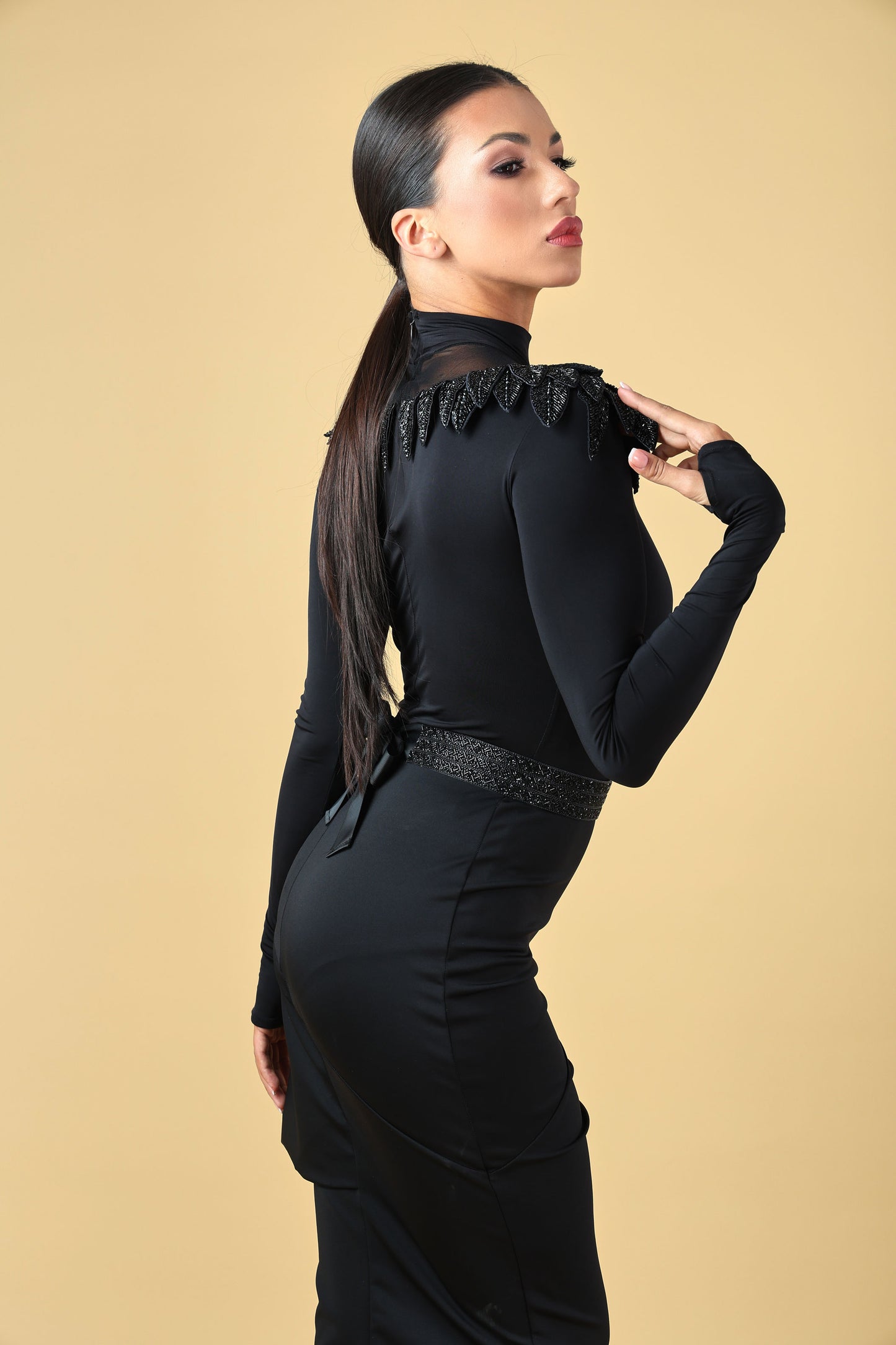 Beaded High-Neck Long Sleeves Bodysuit