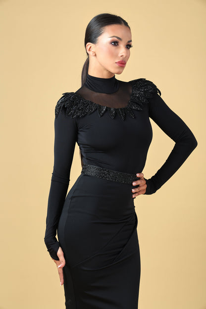 Beaded High-Neck Long Sleeves Bodysuit