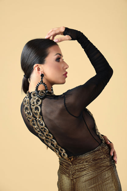 Gold Embroidered Deep V Jumpsuit