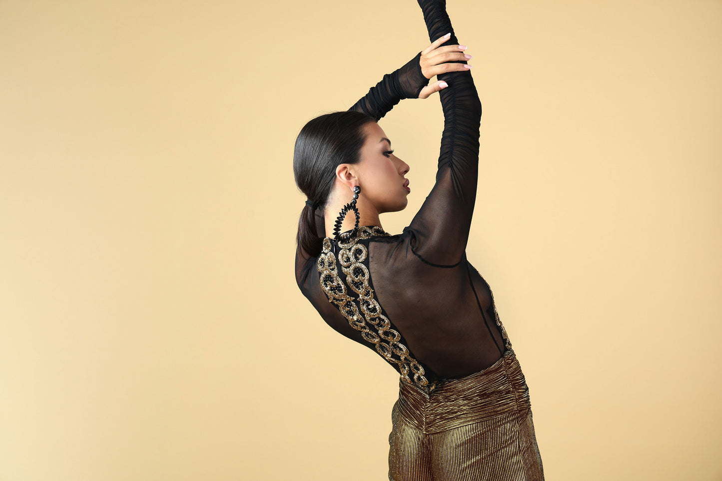 Gold Embroidered Deep V Jumpsuit