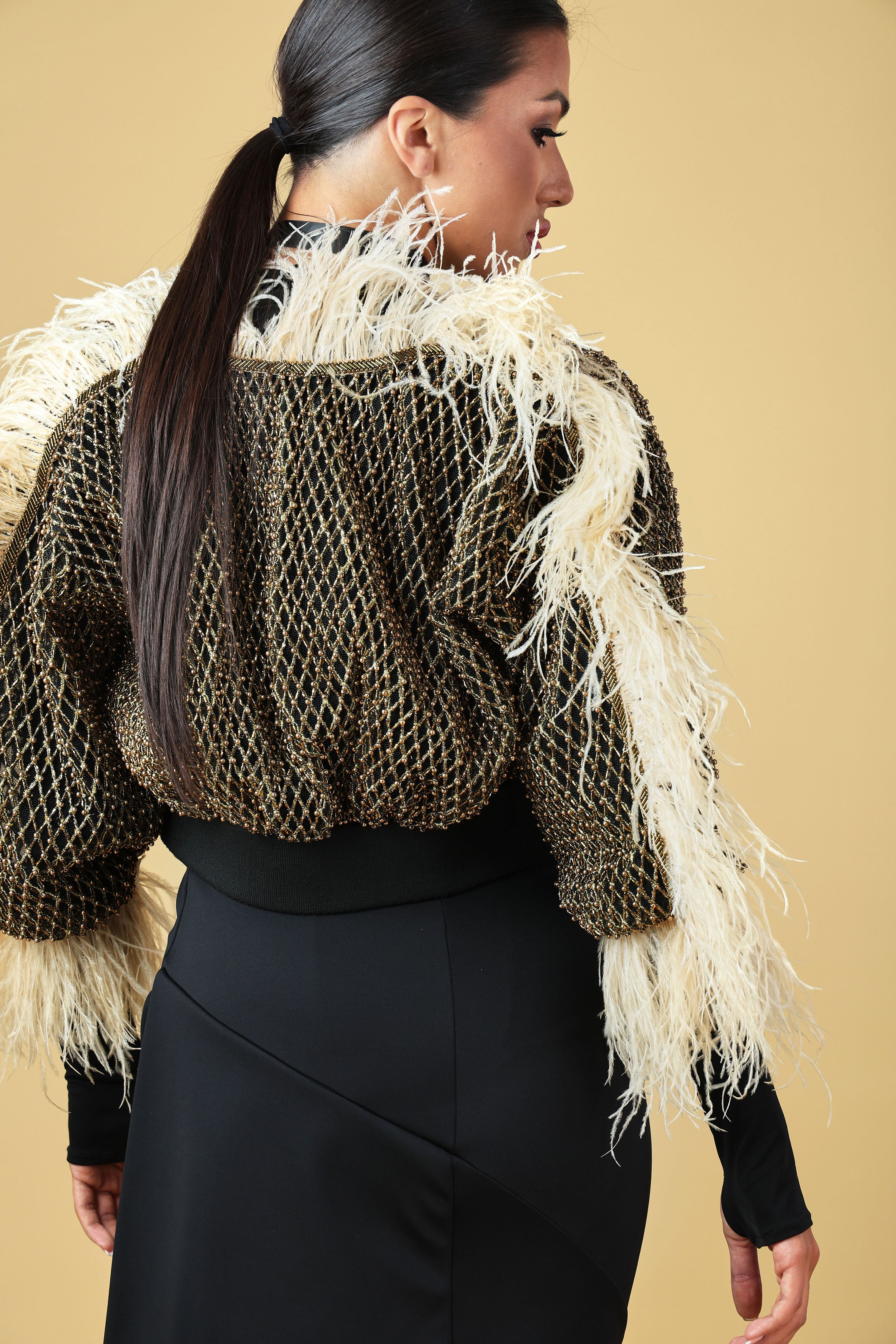 Beaded Jacket with Feather