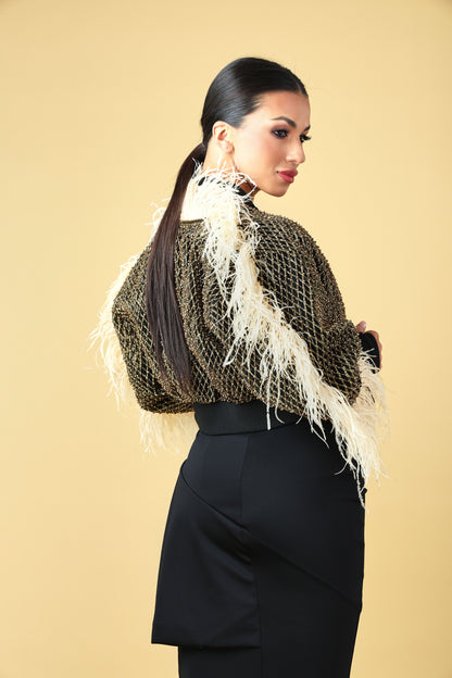 Beaded Jacket with Feather