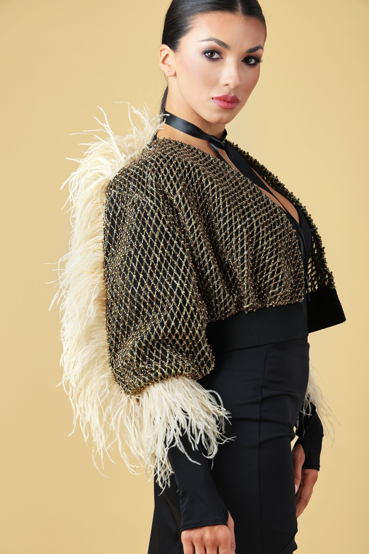 Beaded Jacket with Feather