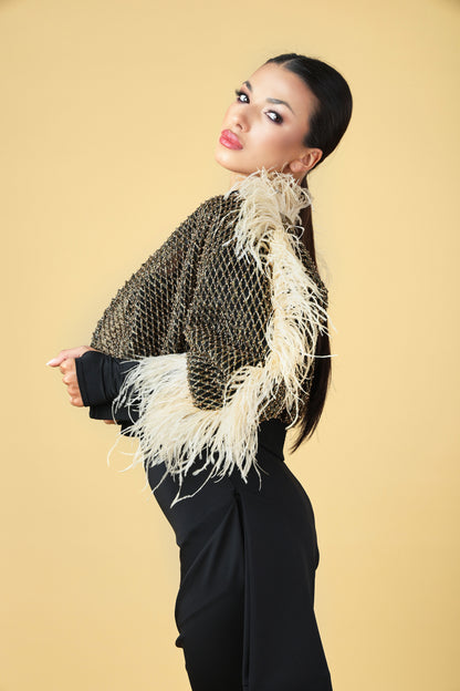 Beaded Jacket with Feather