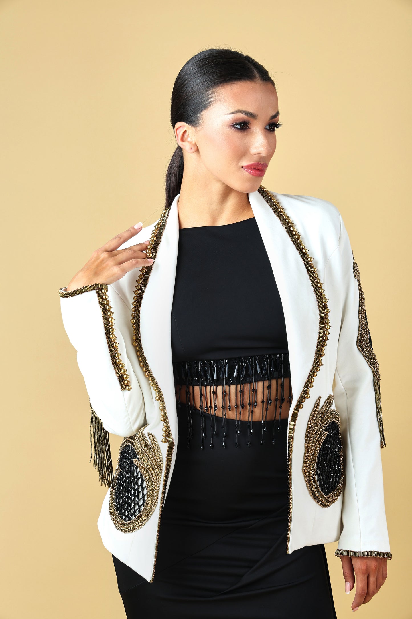 Heavy Beaded Long Sleeves Blazer