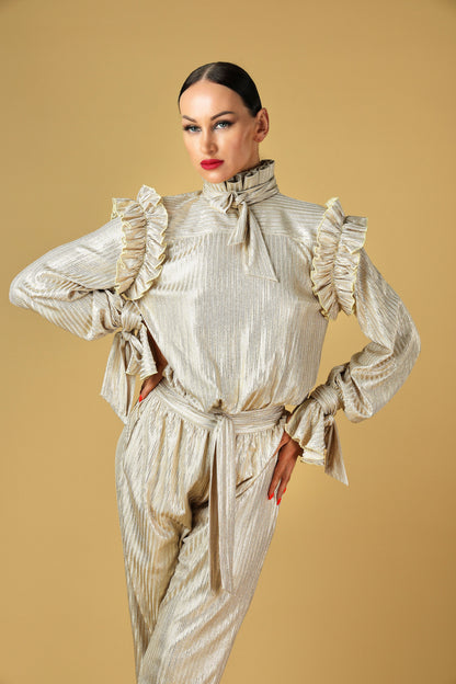 Turtle Neck Long Sleeves Ruffles Top