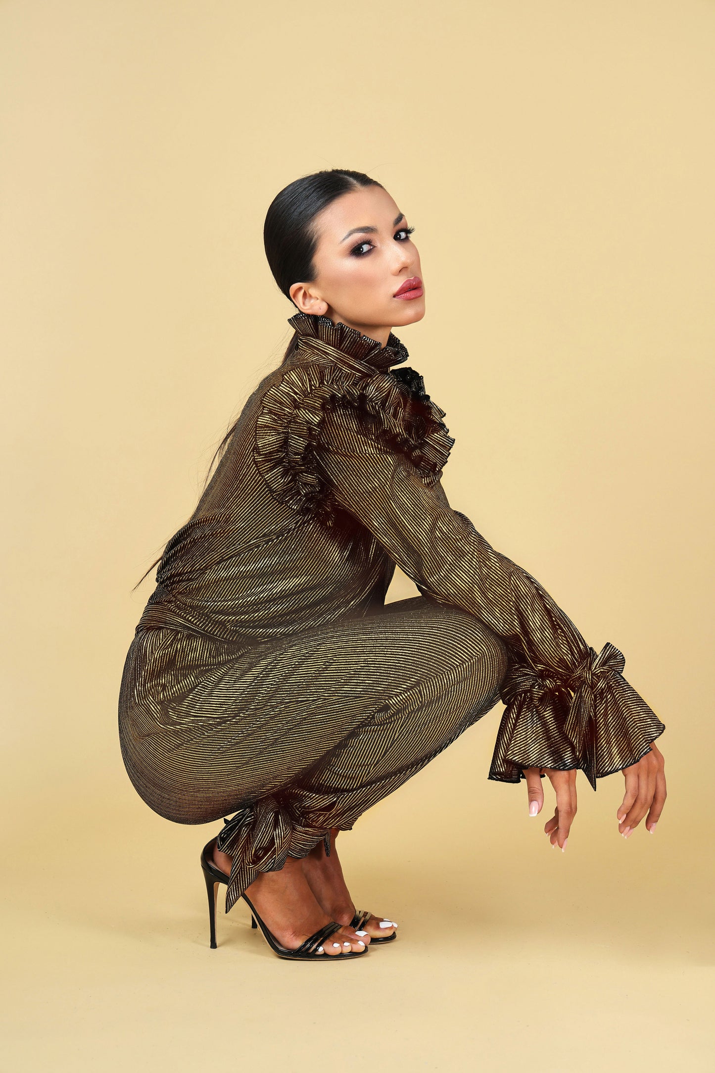 Turtle Neck Long Sleeves Ruffles Top