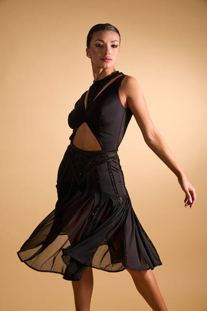 Beaded Cut-out Sleeveless Cocktail Dress