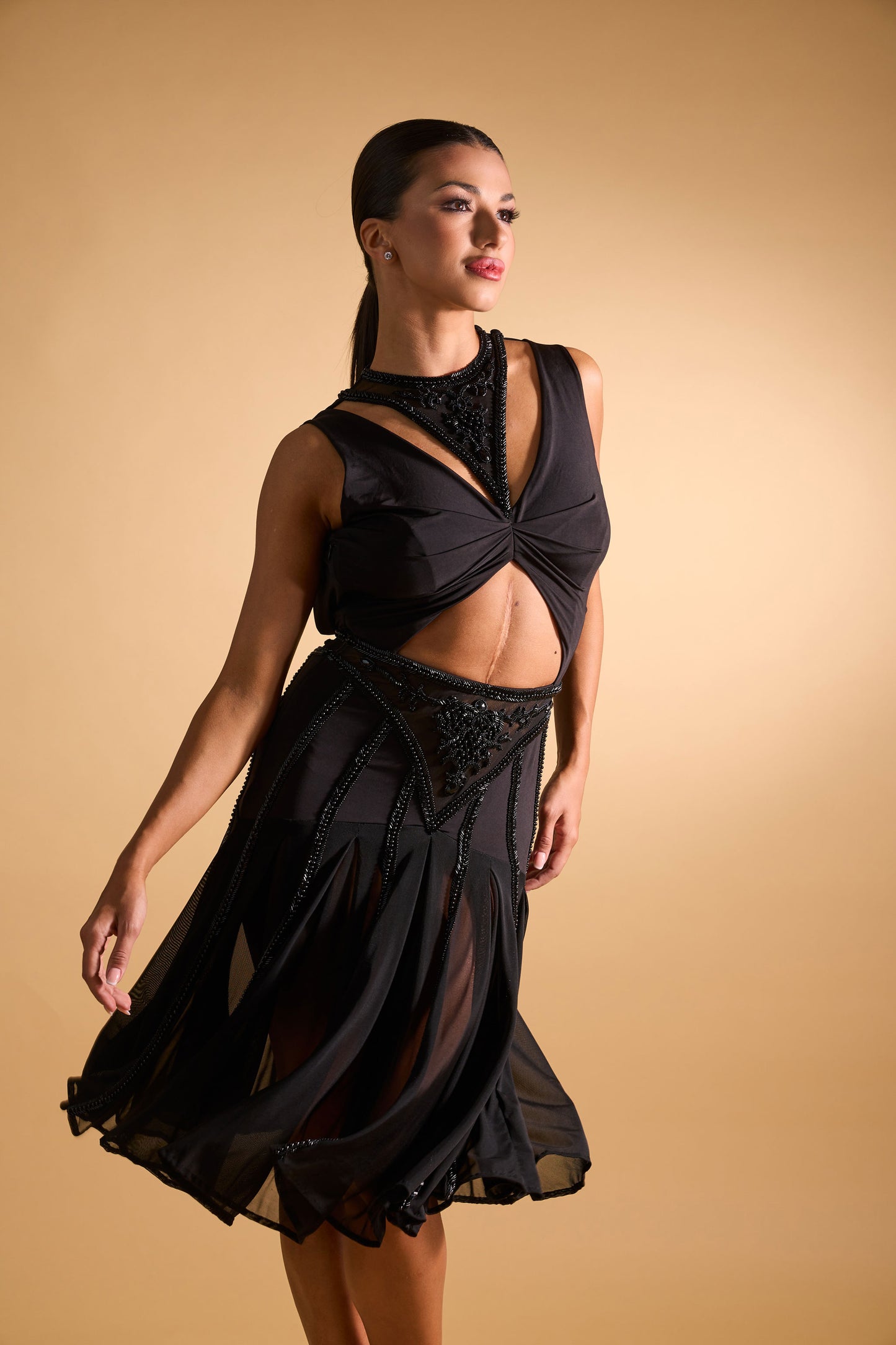 Beaded Cut-out Sleeveless Cocktail Dress