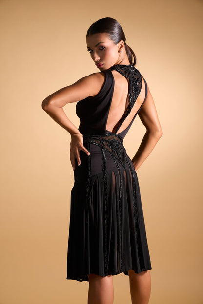 Beaded Cut-out Sleeveless Cocktail Dress