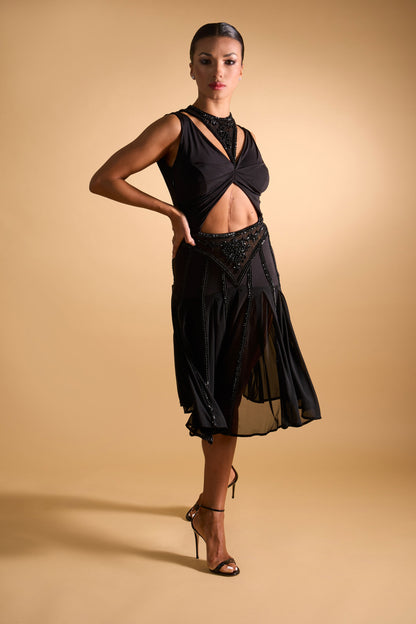 Beaded Cut-out Sleeveless Cocktail Dress