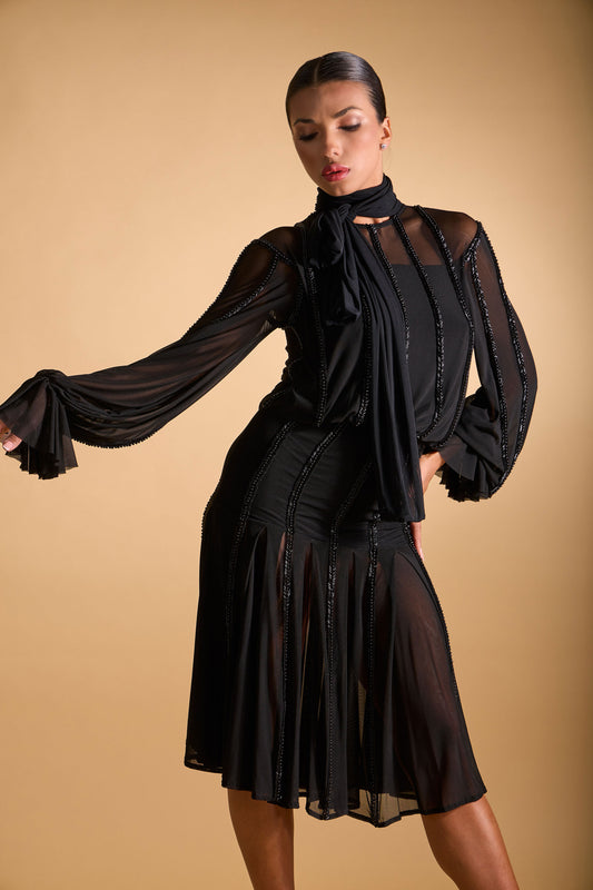 Beaded See-through Long Sleeves Cocktail Dress