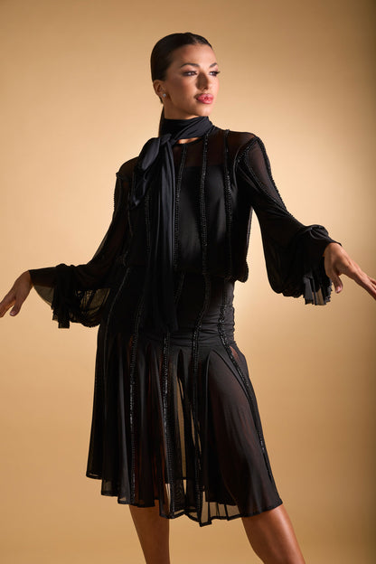 Beaded See-through Long Sleeves Cocktail Dress