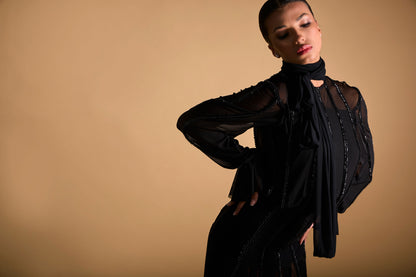 Beaded See-through Long Sleeves Cocktail Dress