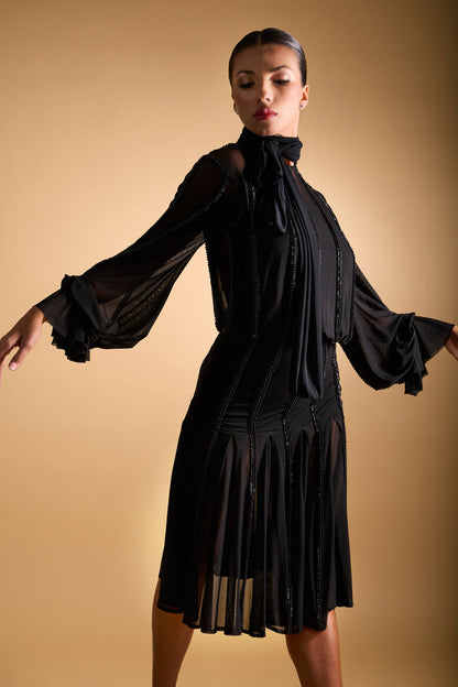 Beaded See-through Long Sleeves Cocktail Dress