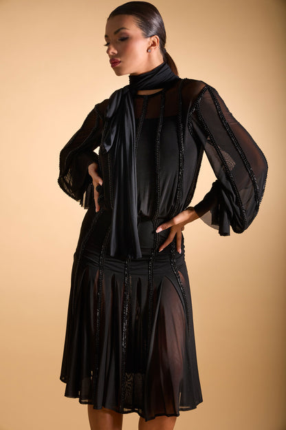 Beaded See-through Long Sleeves Cocktail Dress