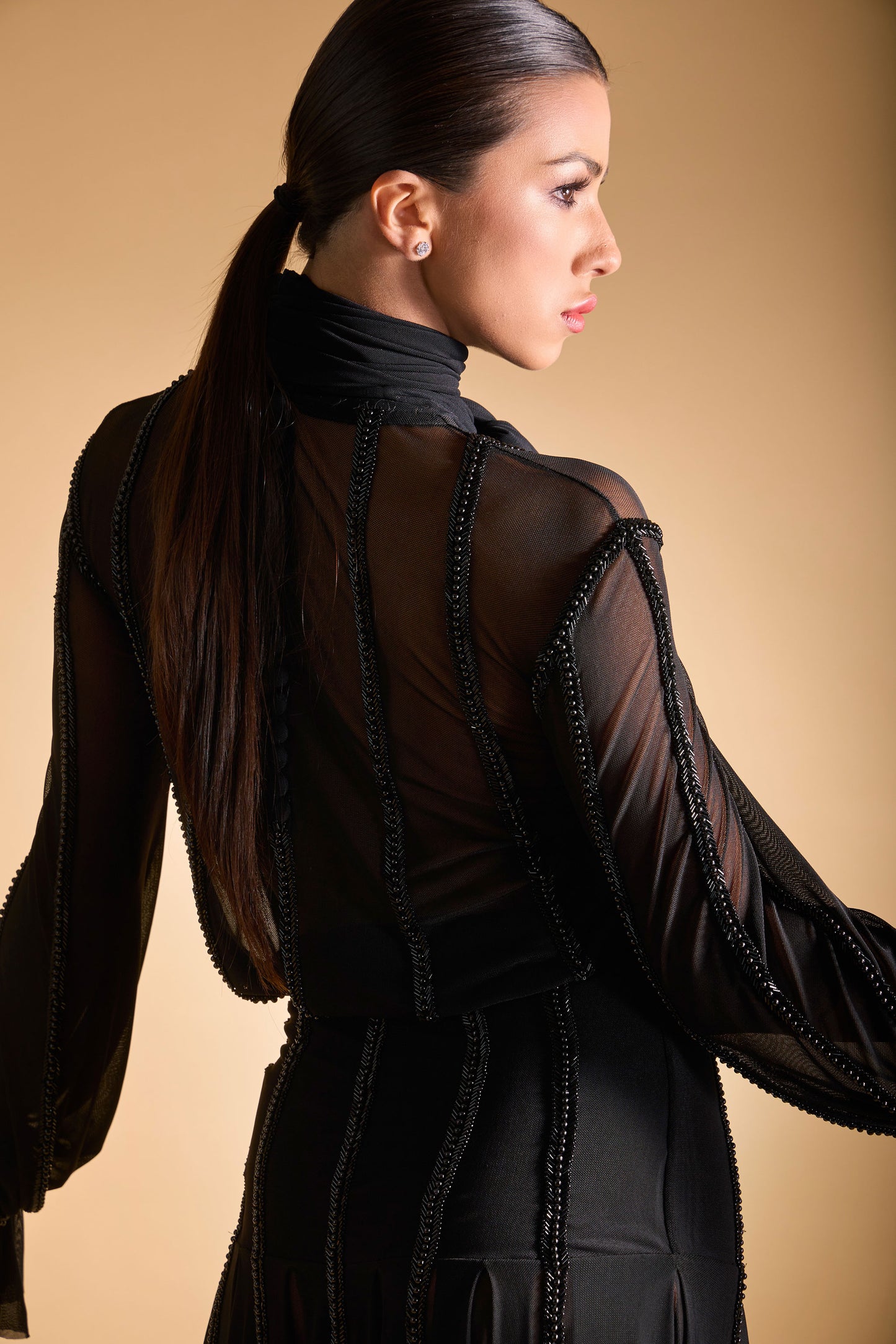 Beaded See-through Long Sleeves Cocktail Dress