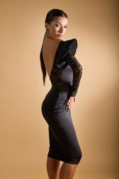 Asymmetric Long Lace Sleeves Cocktail Dress