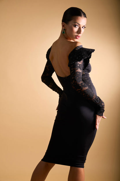 Asymmetric Long Lace Sleeves Cocktail Dress