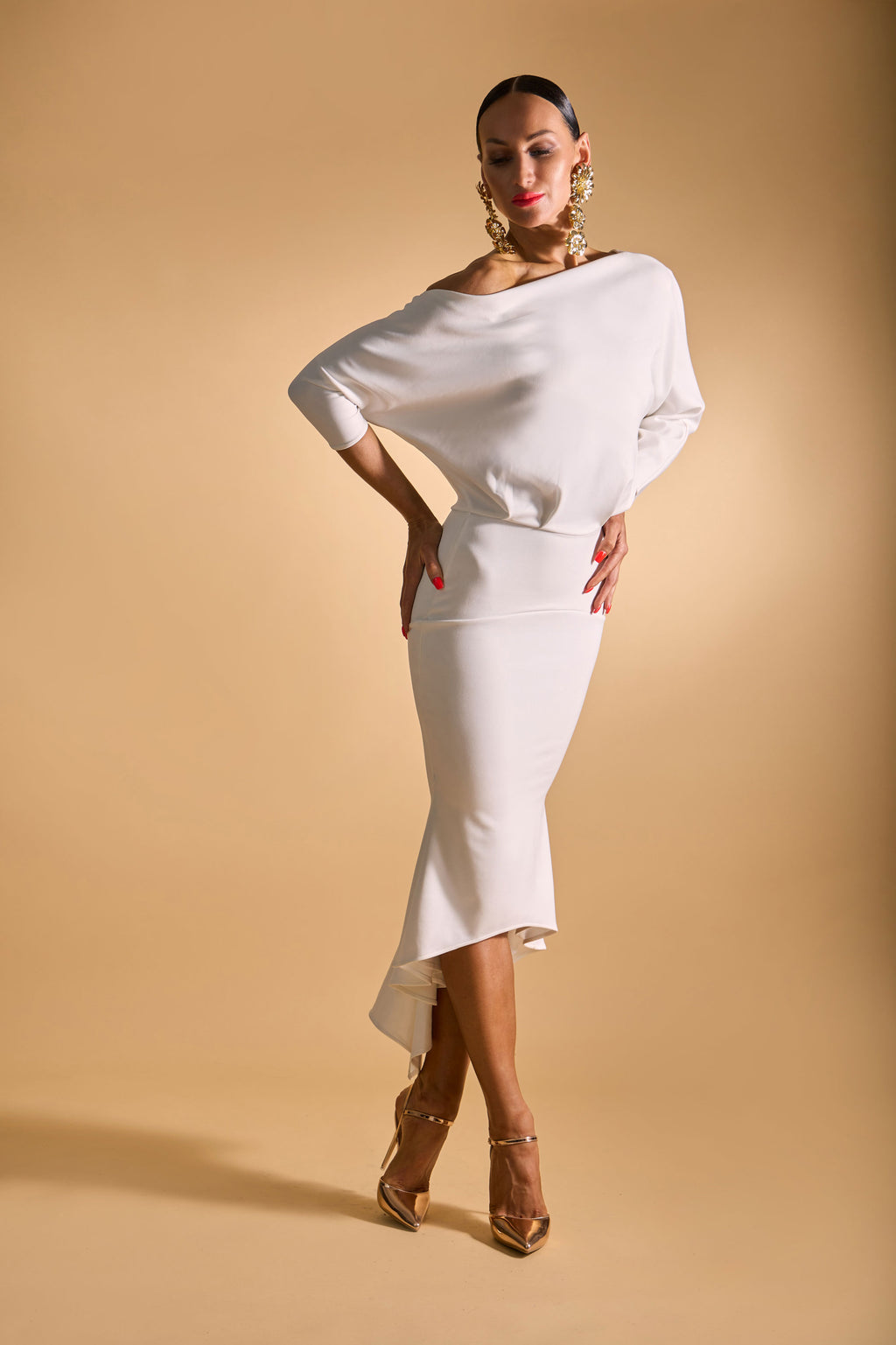 Middle Sleeves Asymmetric Back Cocktail Dress