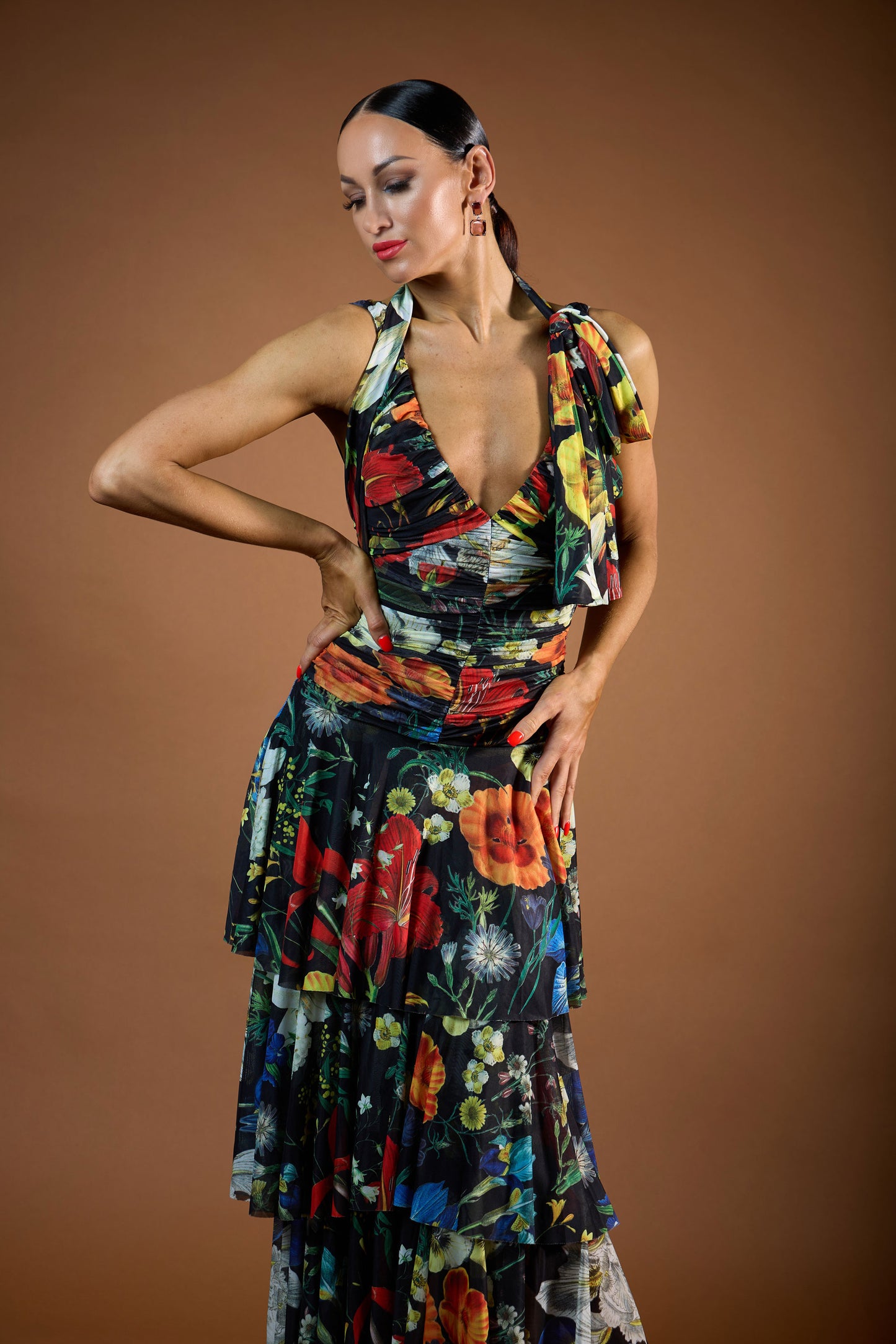 Deep-V Sleeveless Pleated Evening Dress